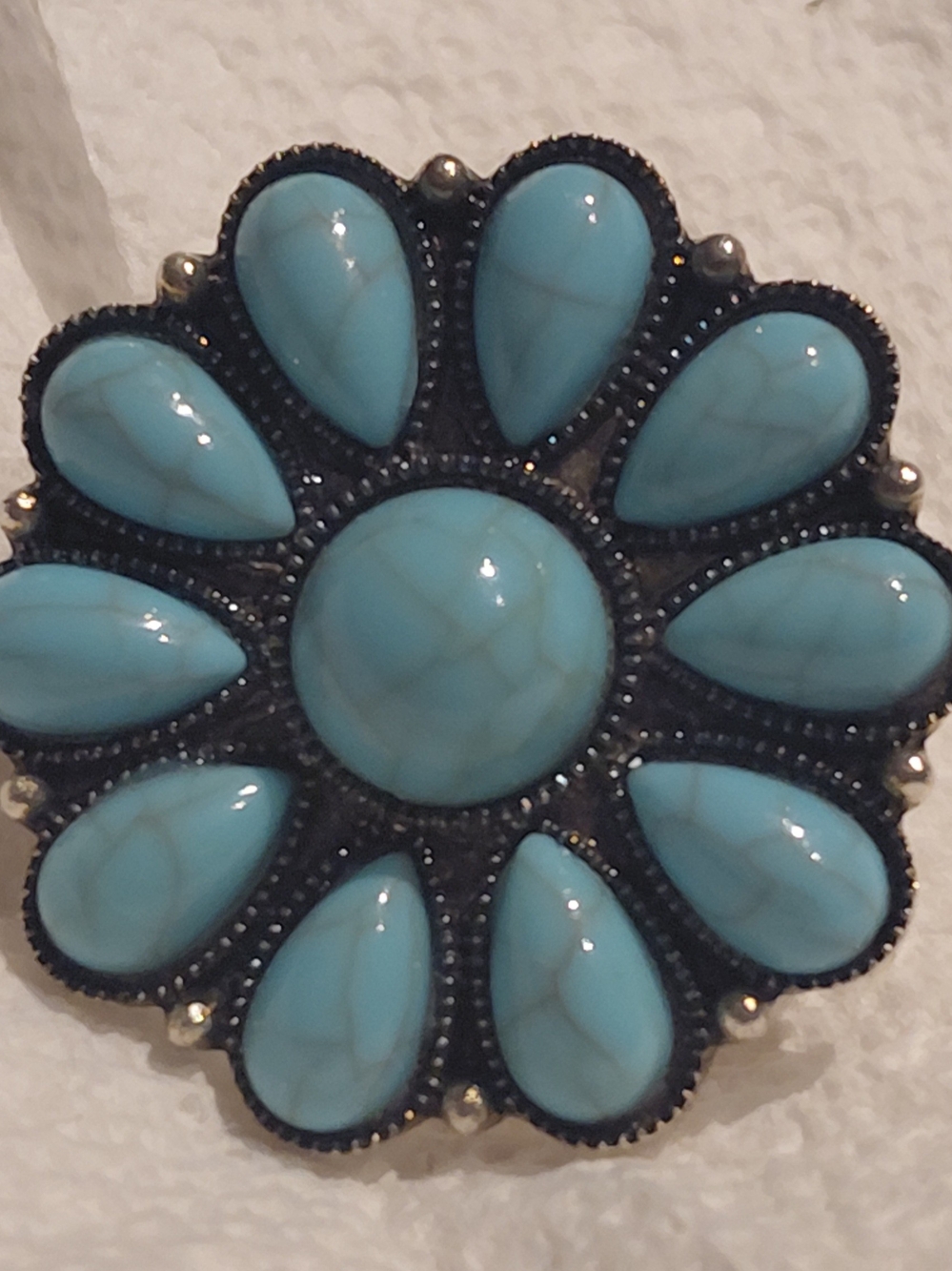 Faux Large Turquoise Flower Statement Ring/Adjustable- Women Jewelry